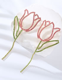 Fashion Pink Geometric Diamond Flower Stud Earrings