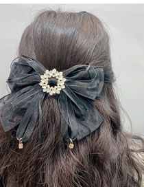 Fashion Black Dots Fabric Diamond Bow Hair Clip