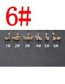 Fashion 6# Gold Stainless Steel Diamond Piercing Stud Earrings