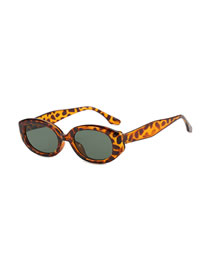 Fashion Leopard Print Dark Green Small Oval Frame Sunglasses