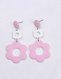 Fashion Pink And White Acrylic Contrast Flower Earrings