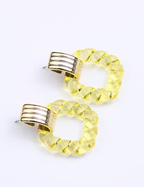 Fashion Yellow Acrylic Twist Square Stud Earrings