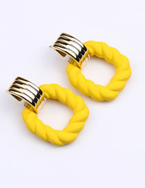 Fashion Yellow Acrylic Painted Square Cutout Stud Earrings