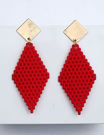 Fashion Red Acrylic Rhombus Mesh Earrings