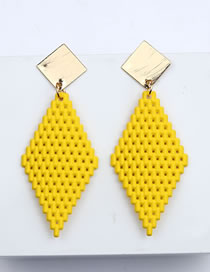 Fashion Yellow Acrylic Rhombus Mesh Earrings