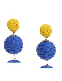 Fashion Royal Blue+yellow Rattan Ball Drop Earrings