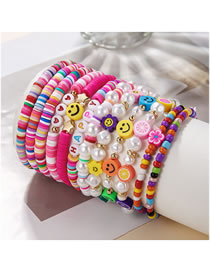 Fashion Color Colorful Polymer Clay Flower Smiley Face Beaded Alphabet Beads Pearl Bracelet Set