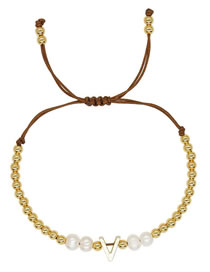 Fashion V Copper Bead Gold Bead Beaded 26 Alphabet Bracelet