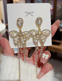Fashion Silver Copper And Diamond-set Pearl Butterfly Earrings
