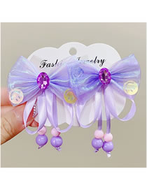 Fashion 5# Purple Pair Clip Fabric Diamond Bow Hair Clip