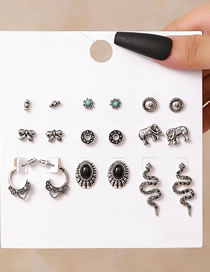 Fashion Silver Alloy Geometric Elephant Bow Snake Earring Set