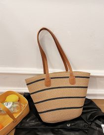Fashion Paragraph Two Striped Straw Large Capacity Shoulder Bag
