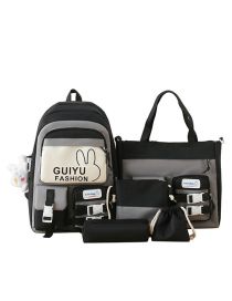 Fashion Gray Five Piece Set Pu Large Capacity Backpack One Shoulder Bag Five-piece Set