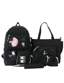 Fashion Black Five Piece Suit Pu Large Capacity Backpack One Shoulder Bag Five-piece Set