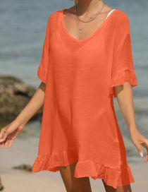 Fashion Orange Polyester Lace V-neck Blouse