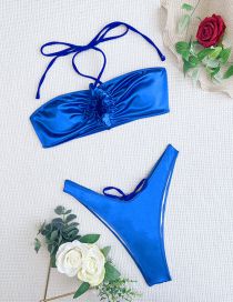 Fashion Blue Polyester Halter Neck One Piece Swimsuit