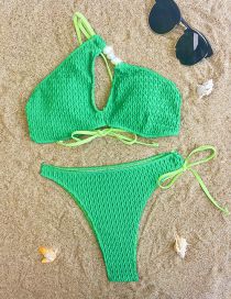 Fashion Green Polyester One-shoulder Tie Swimsuit