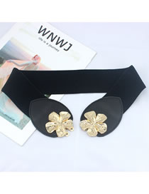 Fashion Black Flower Buckle Elasticized Elasticized Waist Belt