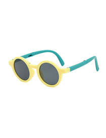 Fashion Yellow Frame Green Legs Pc Round Sunglasses