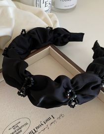 Fashion Black Ruched Crystal Bow Wide Brim Headband
