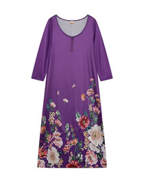 Fashion Purple Printed Long Sleeve Dress
