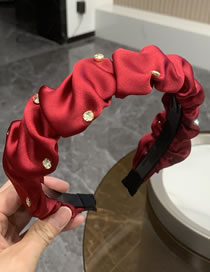 Fashion Nail Drill Large Intestine Wrinkle-red Fabric Diamond Pleated Wide Brim Headband
