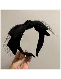 Fashion Fishnet Double Knot - Black Fishnet Double Layer Big Bow Headband