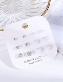 Fashion 1# Geometric Diamond And Pearl Stud Earrings Set