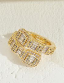 Fashion Square 14k Real Gold Gold Plated Copper Set Zirconia Square Open Ring