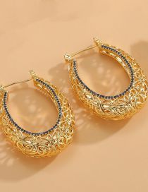 Fashion Blue Zirconium Gold-plated Copper Inlaid Zirconium Pierced Geometric Earrings