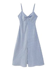 Fashion Blue Striped Slit Slip Dress