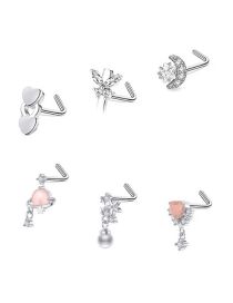 Fashion 6 Piece Set Stainless Steel Heart Butterfly Moon Star Pearl Nose Studs