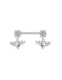 Fashion White (single) Titanium Steel Diamond Heart Wing Piercing Breast Ring