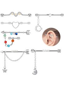 Fashion 6 In 1 Set Stainless Steel Butterfly Moon Wave Pentagram Stud Earrings Set