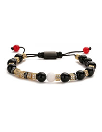 Fashion Black Onyx Gold Plated Copper Beaded And Diamond Ball Bracelet