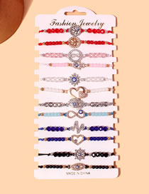 Fashion Mixed Color Cord Braided Crystal Beads Drop Oil Eyes Tree Of Life Palm Love Eyes Bracelet Set