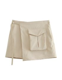 Fashion Beige Polyester Cargo Pocket Culottes