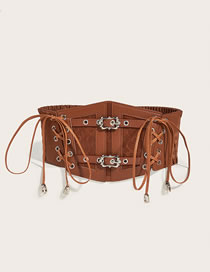Fashion Lace Belt Double Small Sun Buckle Lace Girdle (camel) Wide Waist Belt With Lace Strap And Metal Buckle
