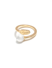 Fashion Gold Alloy Leaf Pearl Open Ring