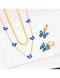Fashion Necklace + Earrings Titanium Steel Oil Drop Butterfly Eyes Snake Bone Chain Double Layer Necklace Earrings Set
