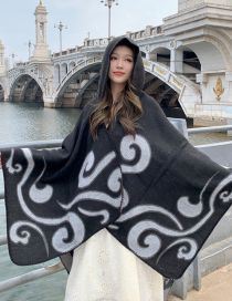 Fashion Black Cotton Printed Knit Sunscreen Shawl