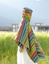 Fashion Iridescent Cotton Sonic Stripe Knit Sunscreen Shawl