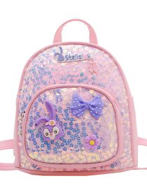 Fashion Light Pink Nylon Sequins Three-dimensional Cartoon Bow Knot Flower Large Capacity Children's Backpack