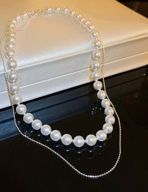 Fashion 7# Necklace - Silver White Double Layer Pearl Beaded Double Layer Necklace