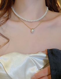 Fashion 18#necklace-white Gold Pearl Double Layer Pearl Beaded Round Bead Double Layer Necklace
