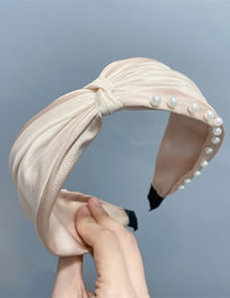 Fashion Khaki Stud Pearls Geometric Beaded Knotted Wide-brimmed Headband