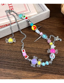 Fashion 1# Resin Geometric Beaded Candy Heart Necklace