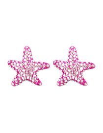 Fashion Rose Red Metal And Diamond Cutout Starfish Stud Earrings