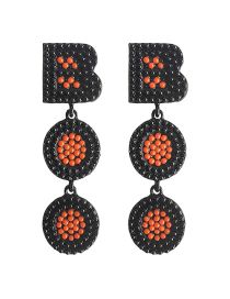 Fashion Black Orange Alloy Inlaid Rice Beads Letter Earrings