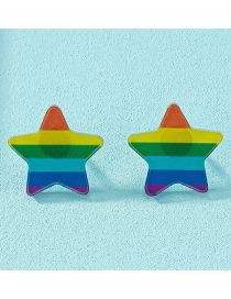 Fashion Pentagram Plastic Color Stripe Star Stud Earrings